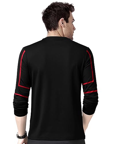 EYEBOGLER Mens Cotton Blend Round Neck Full Sleeve Printed Tshirt Black Red