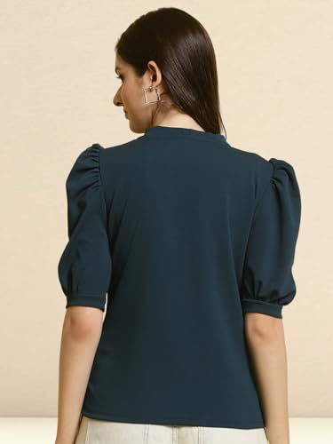 Tee Projekt Womens Casual Trendy Top with Stylish Short Puff Sleeves ll Casual Round Neck Tee with Classic Pattern Top