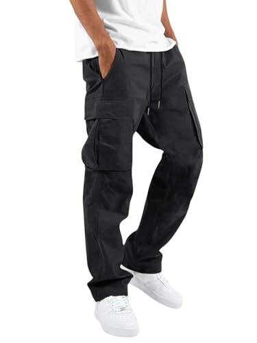 Lymio Men Cargo || Men Cargo Pants || Men Cargo Pants Cotton || Cargos for Men (Cargo-01-04) (M, Black)