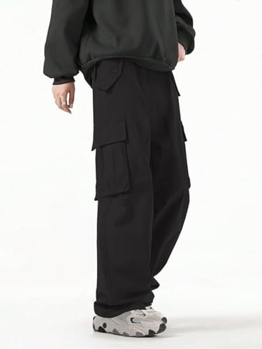 Greciilooks MenS Loose Low Rise Cargo Pants | Baggy 6 Pocket Lower Pant | Casual Cotton Pents | Formal Trousers Black