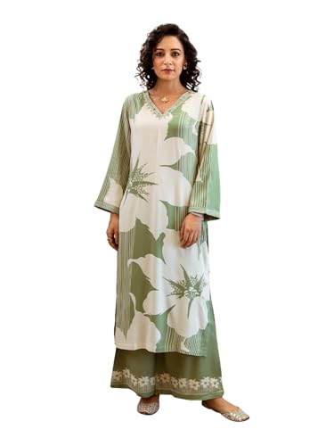 ishin Floral placement printed embellished neck kurta with palazzo