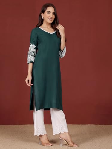 Varanga Women Thread Work Grandeur & Majestic Artwork Kurta Green