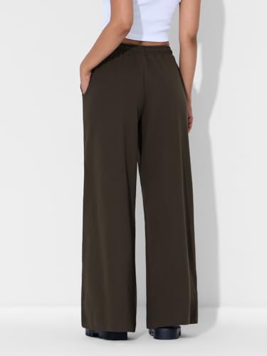 The Souled Store Baggy Joggers: Wander Away Women and Girls Pull On Brown Embroidered Baggy Fit Cotton Flared Joggers