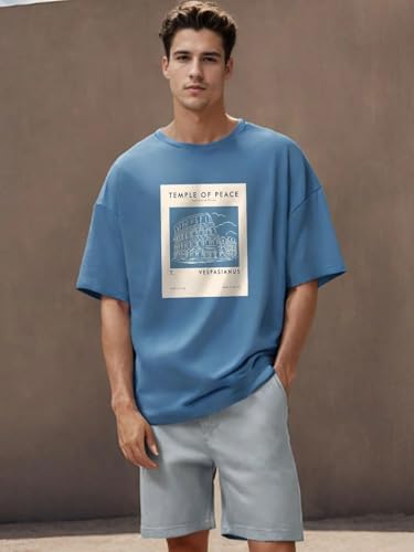 Nobero MenS Graphic Print Oversized Fit T-Shirt (1M-Twts-C0933-X_Marine / Olive Green