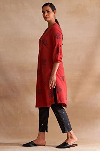 W for Woman Red Yarn Dyed Dobby Kurta