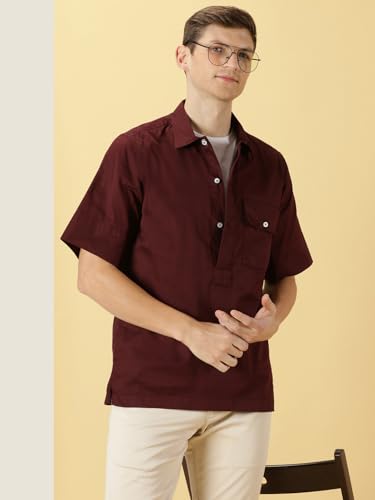 Thomas Scott 100% Cotton Spread Collar Half Sleeve Casual Tshirt for Mens Maroon