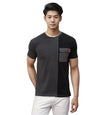 Rigo Printed Men T-Shirt | Dark Grey Black Cut & Sew T-Shirt | Round Neck Cotton Half Sleeve T-Shirt | Printed Cotton Blend Grey