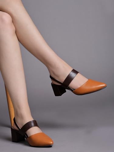 Shoetopia Solid Pointed Toe Tan Pumps For Women & Girls /Eu36