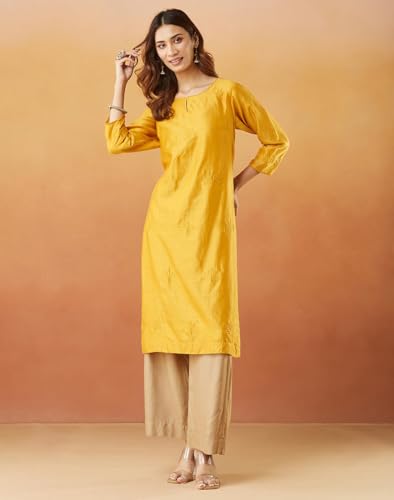 Fabindia Women's Cotton Silk Embroidered Regular Kurta