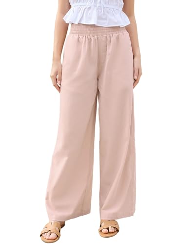 Bewakoof Womens Solid Regular Fit Cotton Linen Blend Casual Pants_677746_Beige_28