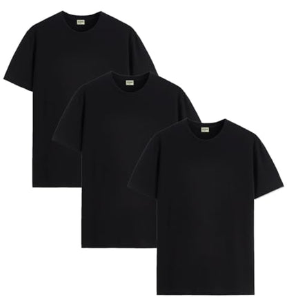 ADRO Men's Solid Regular Fit T-Shirt (RCM3-PLN-BL-BL-BL_Black