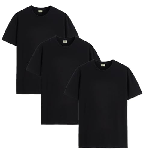 ADRO Men's Solid Regular Fit T-Shirt (RCM3-PLN-BL-BL-BL_Black