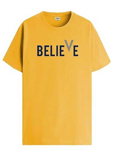 ADRO Believe Design Printed T-Shirt for Men (R22-M-BVV-MU_Mustard_XL)