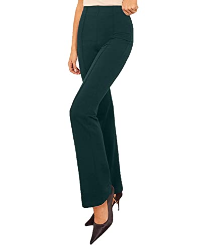 Leriya Fashion Womens Yoga Dress Pants Stretchy Work Slacks Business Casual Office Straight Leg/Bootcut Elastic Waist with 2 Po
