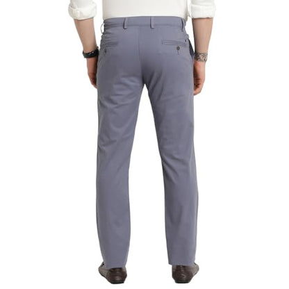 Turtle Men Cotton Stretch Ultra Slim Fit Steel Grey Casual Trouser
