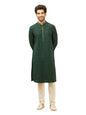 Manyavar Mens Green Art Silk Self Design Kurta Pyjama Set