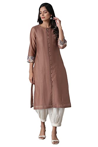 W for Woman Beige Silk Chanderi Kurta