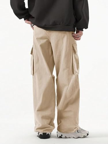 Greciilooks MenS Loose Low Rise Cargo Pants | Baggy 6 Pocket Lower Pant | Casual Cotton Pents | Formal Trousers Brown