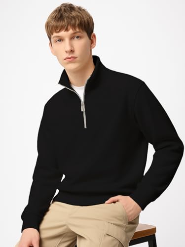 Nobero MenS Cotton Fleece Blend::Polycotton Crew Neck Sweatshirt (1M-Twss-R0032_Black