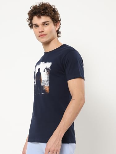 Bewakoof MenS Printed 100% Cotton T-Shirt - Regular Fit, Round Neck, Half Sleeves Blue