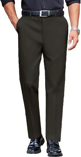 CB-COLEBROOK Mens Classic Formal Premium Dress Pants Expandable Waist Suit Pant Slim Fit Flat Front Slacks Ankle Fit Trousers fo