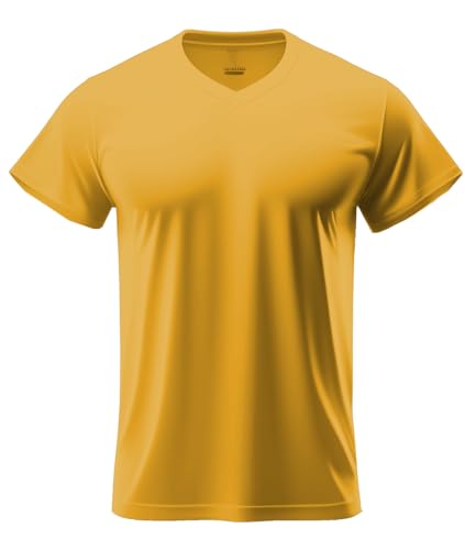 ADRO Mens V Neck T-Shirt|100% Combed Cotton T-Shirt|V-Neck Half Sleeve T-Shirt|VN24-M-PLN-MU-XL Mustard