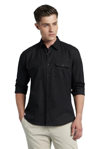Dennis Lingo Men Linen Blend Regular Fit Solid Shirts Black