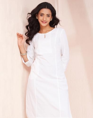 Fabindia WomenS Cotton Solid Slim Kurta (1037262White_White