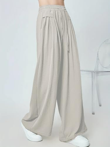 Greciilooks WomenS Loose High Rise Textured Trousers | High-Waisted Pant | Korean Trousars