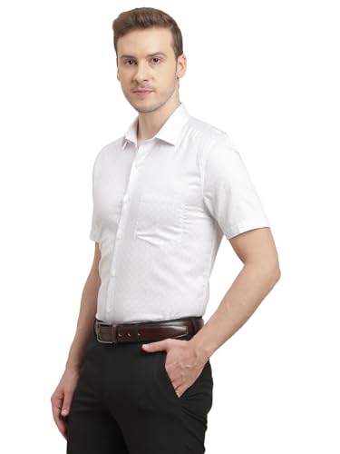 Turtle Men 100% Cotton Slim Fit White Digital Printed Half Sleeve Formal Shirt
