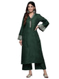 Varanga Women Green Embroidered Kurta With Long & Flared Sleeves, Tonal Bottom, Intricate Embroidery For A Chic & Comfortable Lo