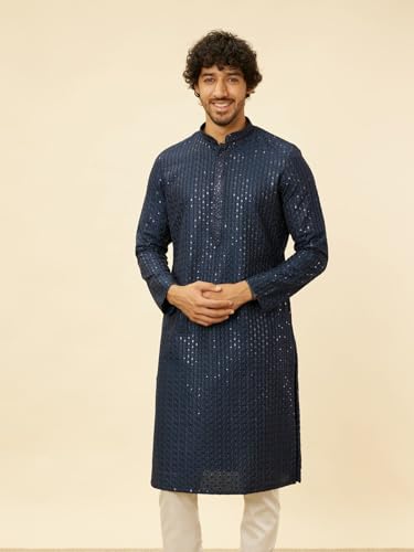 Manyavar Mens Blue Art Silk Embroidered Kurta Pyjama Set