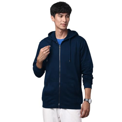 ADRO Mens Cotton Solid Zipper Hoodie Sweatshirts (ZH23-PLN-NB_Navy)