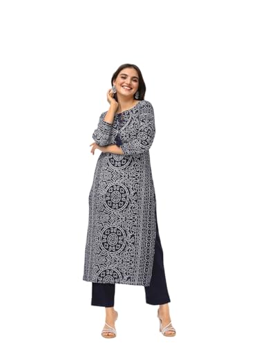 ishin Bandhani printed navy blue cotton tie up kurta with solid pants