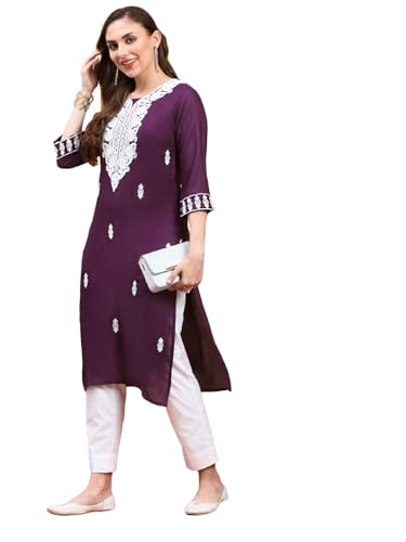 ishin Women Purple Viscose Rayon Kurta