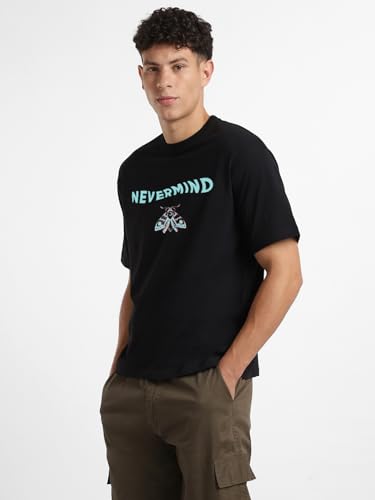 Nobero MenS Solid Oversized Fit T-Shirt (1M-Twrt-C0687_Black
