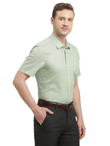 Turtle Men 100% Cotton Regular Fit Light Green Printed Half Sleeve Formal Shirt