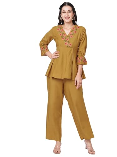 Selvia Co-ords Set for Women|Cotton Blend Tunic & Trouser Set|Ethnic Co-ords Set for Women|Embroidery Work Two Piece Co-ord Set(