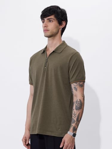 The Souled Store Solids : Dusky Brown Men And Boys Short Sleeves Collared Neck Regular Fit Cotton Blend Polos