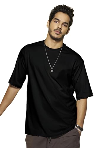 Bewakoof MenS Solid 100% Cotton T-Shirt - Oversized Fit, Round Neck, Half Sleeves
