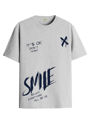 ADRO Mens Smile Printed Cotton T-Shirt_RN24-L2-SMILE-GR-XL Grey