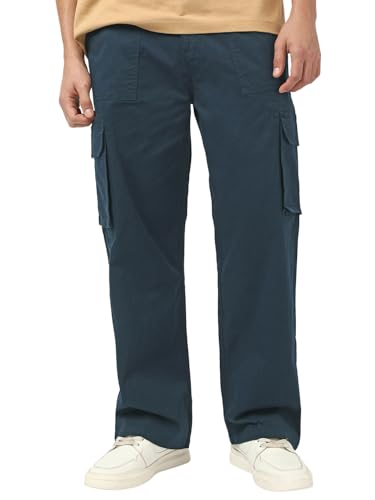 Bewakoof Mens Solid Straight Fit Cotton Spandex Cargo Pant_663587_Blue_32