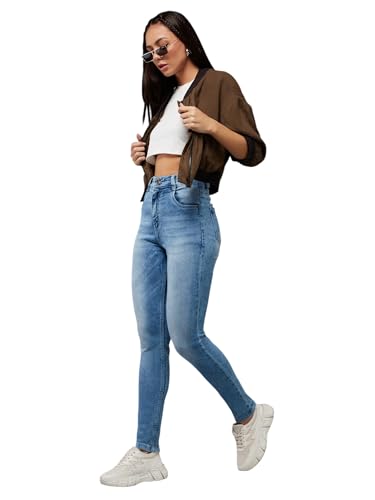 Dolce Crudo WomenS Slim Fit High Rise Regular Length Light Wash Denim Stretchable Jeans,(Doss19Den07-44-550-38, Celtic Blue, 38)