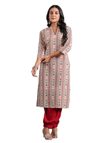 anubhutee Women's Viscose Rayon Ethnic Motifs Printed Pink Straight Kurta