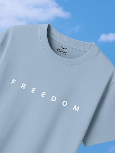 Nobero MenS Graphic Printed Oversized Fit T-Shirt (1M-Twrt-C0832-Mn_Powder Blue