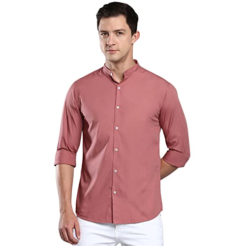 Dennis Lingo MenS Solid Chinese Collar Dusty Pink Casual Shirt