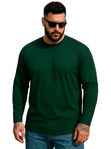 Veirdo Mens Cotton Oversized Fit Drop Shoulder Solid Core Plus Size Full Sleeve T-Shirt