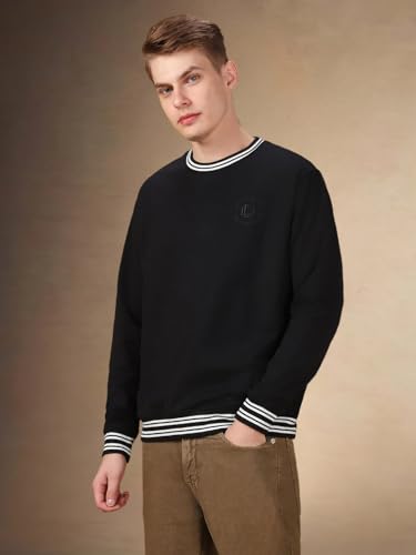 Dennis Lingo Men Solid Polycotton Regular Fit Full Sleeves Pullover Sweatshirts Black
