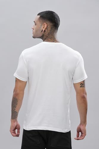 ADRO Men's V Neck Solid Cotton T-Shirt (VN-M-PLN-WH_White)