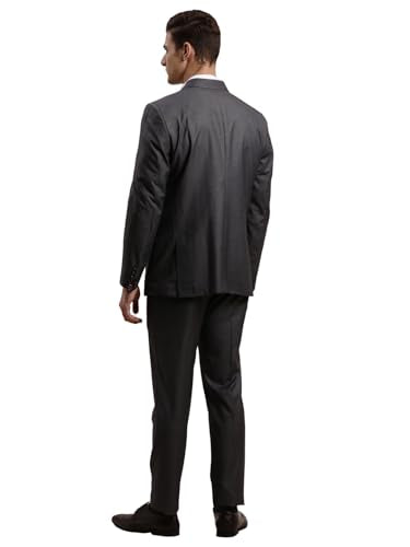 Turtle Men Poly-Viscose Solid Full Sleeve Two Piece Grey Formal Suit